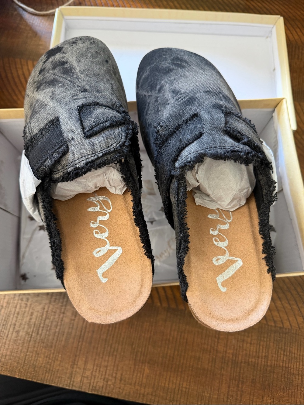 Black Distressed Slip-On Women's Mules